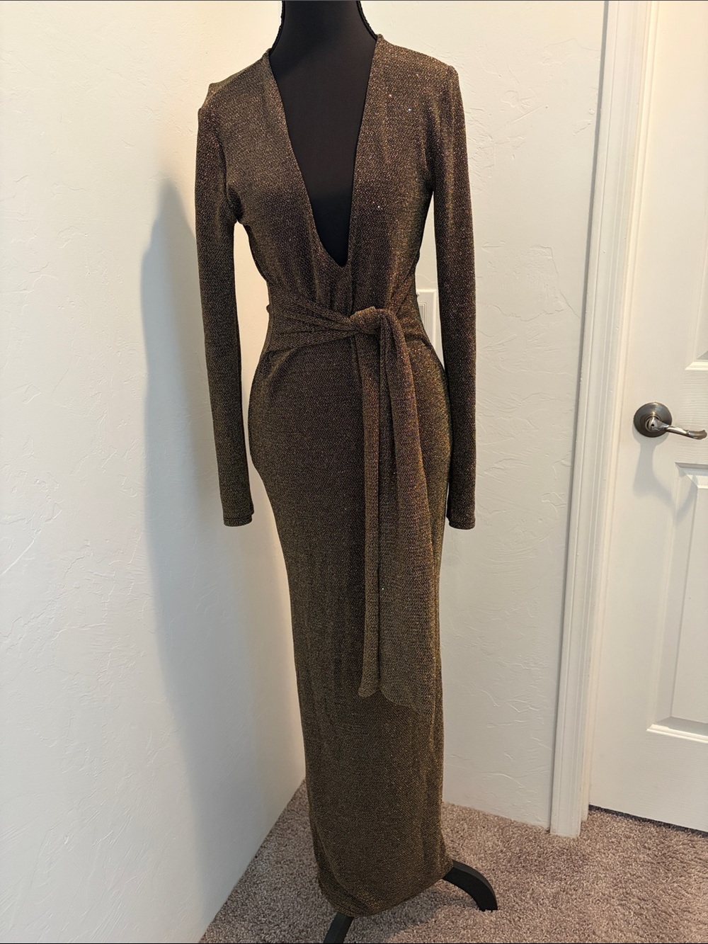 Fashion Nova Metallic Bronze Wrap Maxi Dress